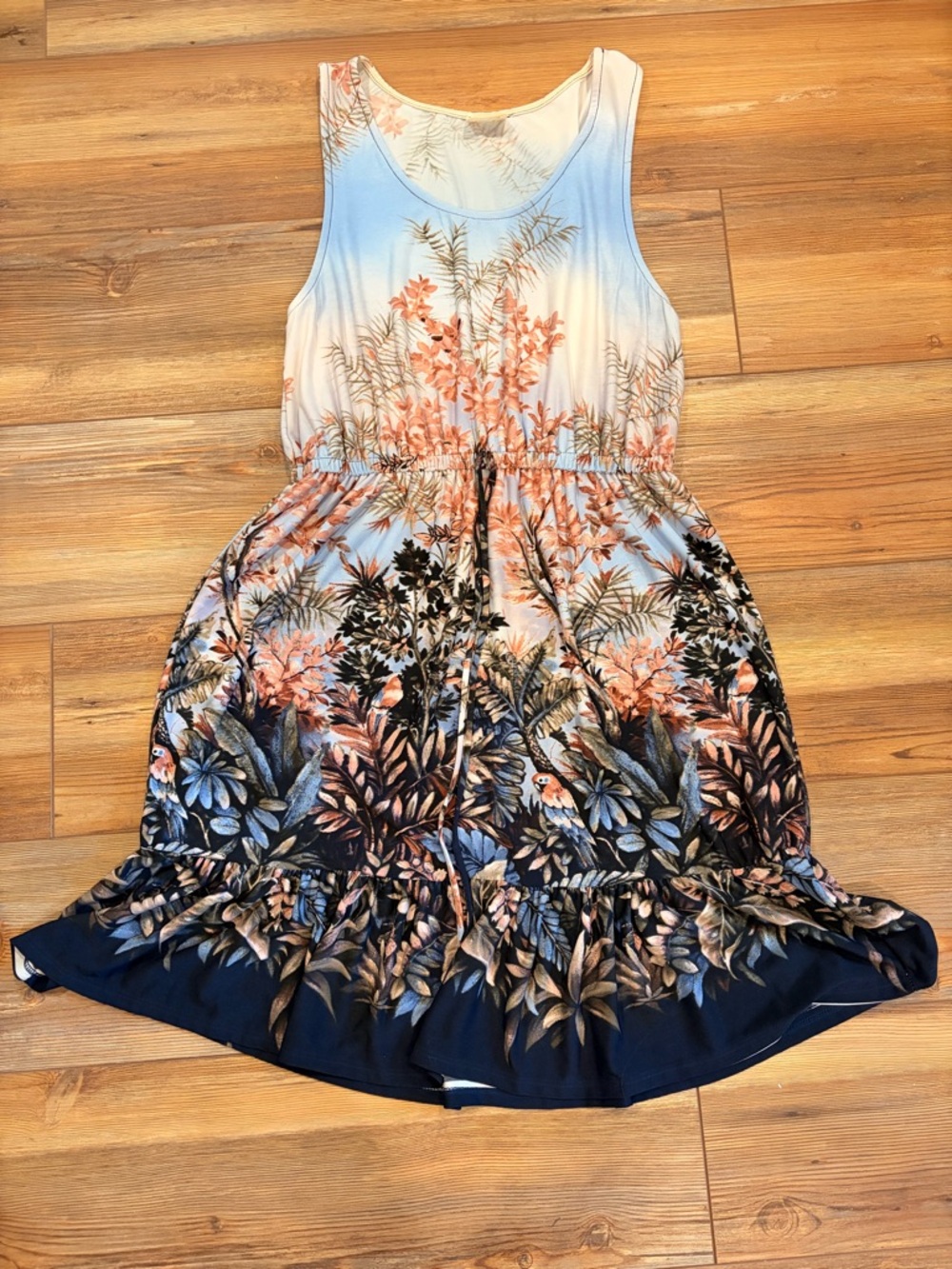 Lovely Melody Pale Blue and Peach Floral Tank Dress
